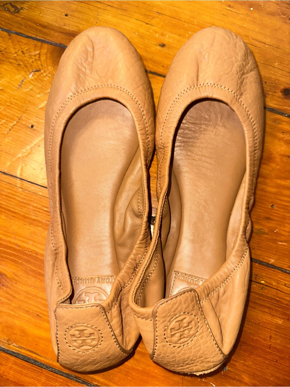 Tory Burch Camel Leather Ballet Flats
